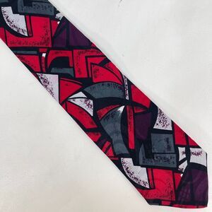Vintage 90's Pierre Balmain Abstract Silk Men's Neck Tie Red Black Extra Long
